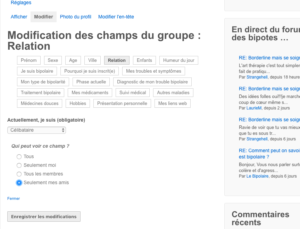 Modification de la confidentialité